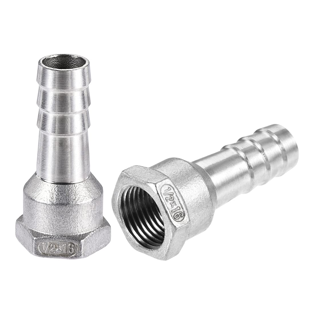 sourcing map 304 Stainless Steel Hose Barb Fitting Coupler, 16mm Barb x G1/2 Female Thread Pipe Adapter