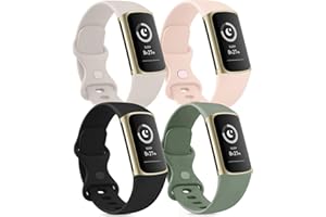 Tobfit Silicone Bands Compatible with Fitbit Charge 6 / Fitbit Charge 5 Bands for Women Men, Soft Classic Sport Replacement Wristbands Straps Compatible for Fitbit Charge 6 / Charge 5 Accessories (4 Pack)