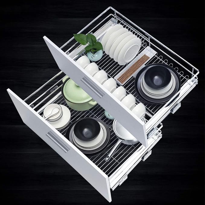 Kitchen Pull Out Basket Stainless Steel Storage Dish Rack Drawers Sliding Organizer 2