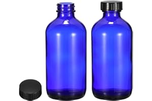 PATIKIL 8oz(240ml) Glass Sample Bottles, 2Pcs Round Bottle Dispensing Bottles with Black Poly Cone Cap for Reagent Liquids, E