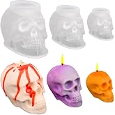 HUAKENER 3 Pack Skull Candle Molds, 3D Halloween Candle Molds | Halloween Resin Mold, Skull Silicone Mold for Epoxy Resin, Candle, Handmade Soap, Halloween Decor