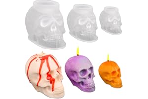 HUAKENER 3 Pack Skull Candle Molds, 3D Halloween Candle Molds, Skull Silicone Mold for Epoxy Resin, Candle, Handmade Soap, Halloween Decor
