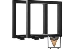 STUFOOL 2 Pcs 5.5 Inch Megalodon Shark Tooth Display Case, 3D Floating Frame Display Case for Megalodon Shark Tooth, Fossil, Rock, Gemstones, Specimens,Jewelry