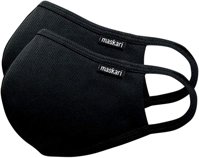 Reusable Black Polyester Face Covering | Washable | Anti Dust with Filters | 3 Layers | Breathable Fabrics | Sporty Look | Ideal for Cycling, Running and all Outdoor Activities | (2, Black)