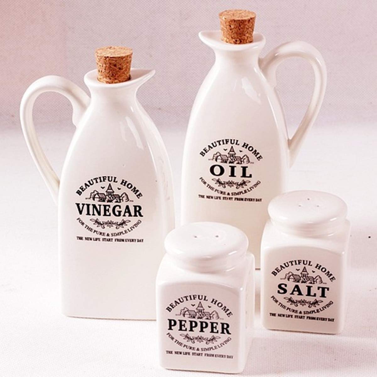 Herb & Spice Tools | 4Pcs Ceramic Spice Jar With Wooden Cork Kitchen Condiment Bottle Pepper Vinegar