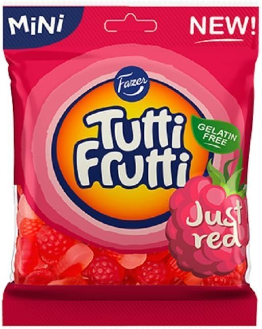 2 Bags x 80g of Fazer Tutti Frutti Just Red - Gelatin Free - Fruity - Wine Gums - Candies - Sweets