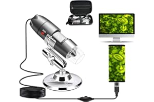 USB Microscope Camera 40X to 1000X, Cainda Digital Microscope with Metal Stand & Carrying Case, Compatible with Android Windows Linux Mac, Portable Microscope Camera for Kids Students Adults (Gray)