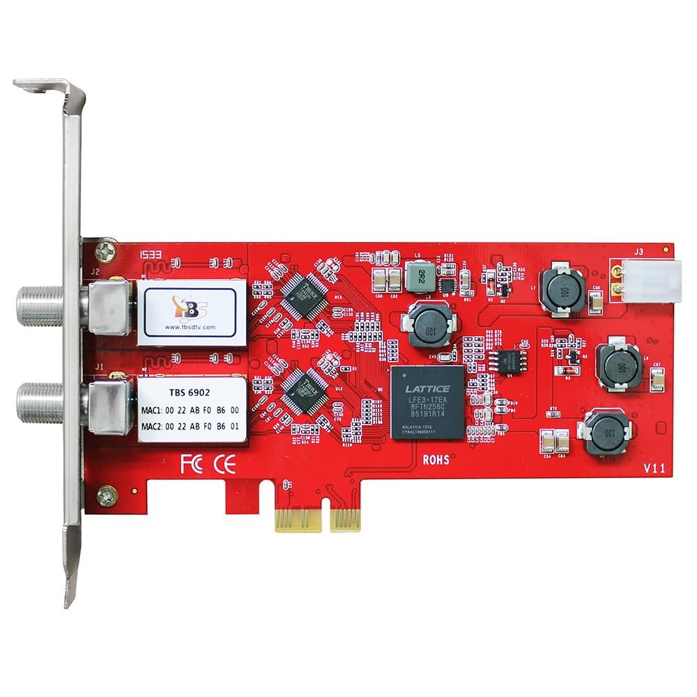 TBS, TBS-6902 "DVB-S2" dual tuner, "PCIe" satellite HDTV reception card, red