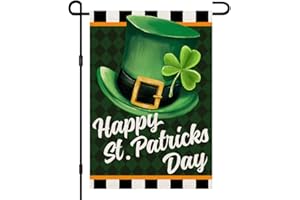 DECORHUA Happy St Patricks Day Garden Flag 12x18 Inch Burlap Double Sided Green Lucky Shamrock/Hat Sign Seasonal Small Flag Outdoor Decorations DF188