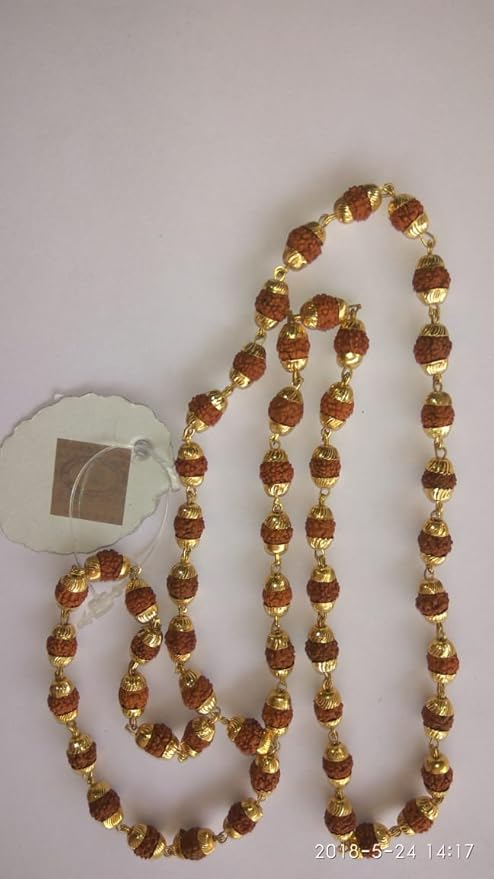 Most Beautiful RUDRAKSHA MALA with GLOD Plated (54+1) Bead with 5 MUKHI RUDRAKSHA
