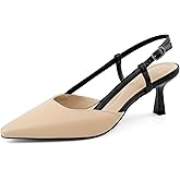 JENN ARDOR Beige Slingback Kitten Heel for Women Closed Toe Dressy Pumps Comfortable Low Heeled Sandals Wedding Party Work Formal Pointy Stiletto Shoes 9