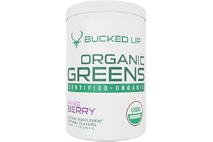 BUCKED UP Greens Superfood Powder Mixed Berry | 8 Most Essential Mixed Greens | Certified 100% Organic | Chlorella, Spinach, Kale, Spirulina, Alfalfa, Broccoli, Wheat Grass, & Barley Grass | 30 SERV | 11.17 OZ