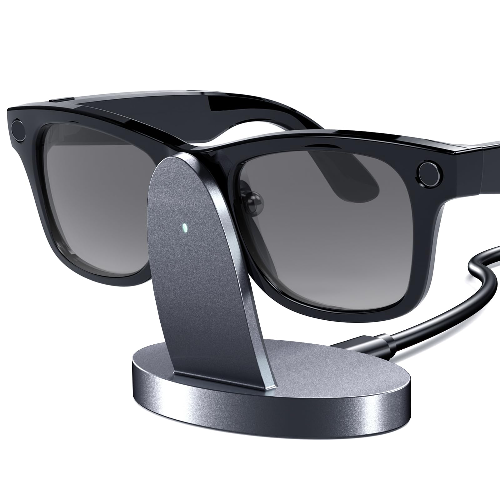 Photo 1 of Charging Dock Compatible with Ray-Ban Meta Smart Glasses, Portable Charging Stand Work for Way-farer/Skyler/Headliner Models, LED Indicator, Pin Contact Fast Safe Charging, Space Gray