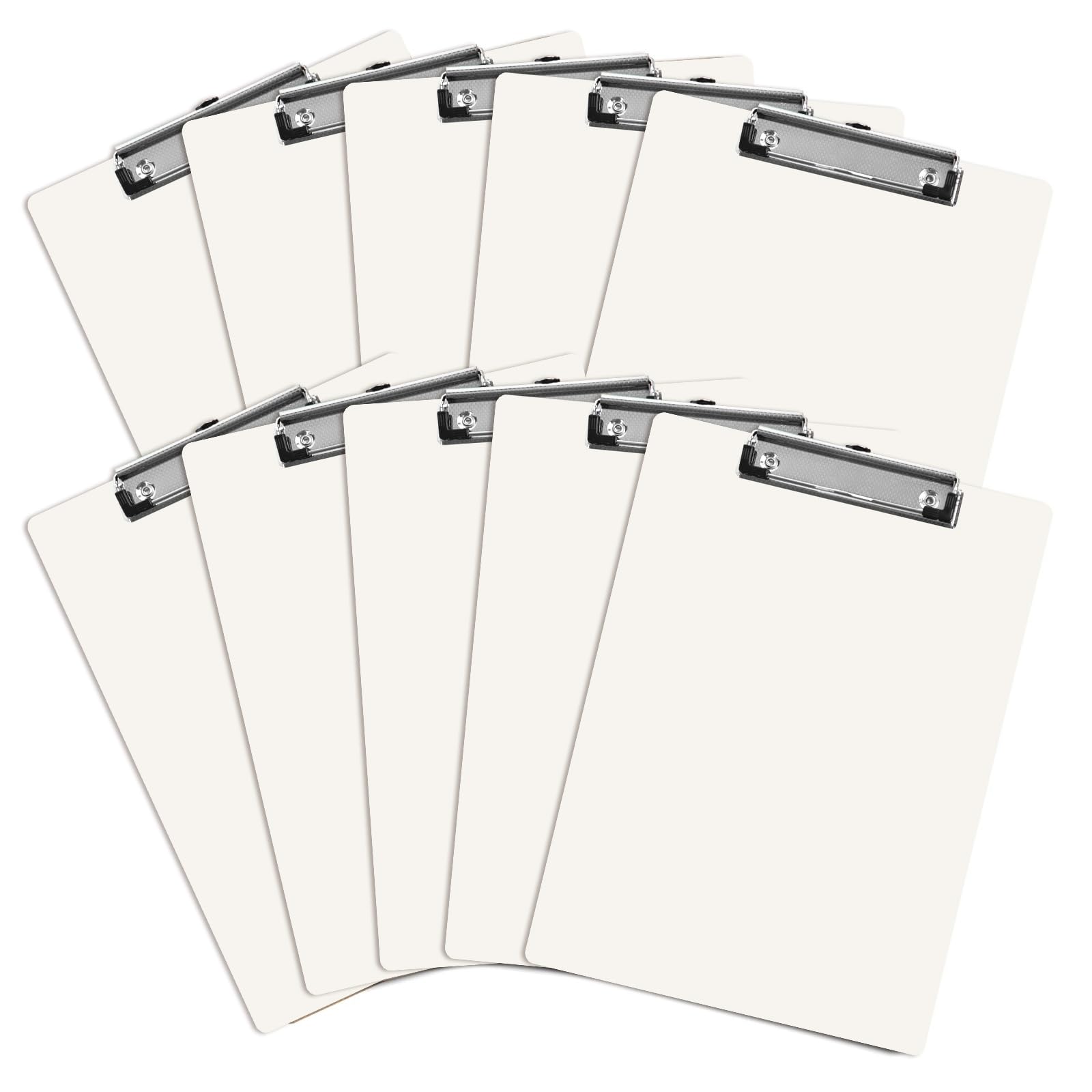 YAYODS 10 Pack A4 Clipboards, White Plastic Clip Board with Hanging Hole, Waterproof Firm Clipboards with Low Profile Clip, Round Edge, Smooth Writing for School, Business, Office