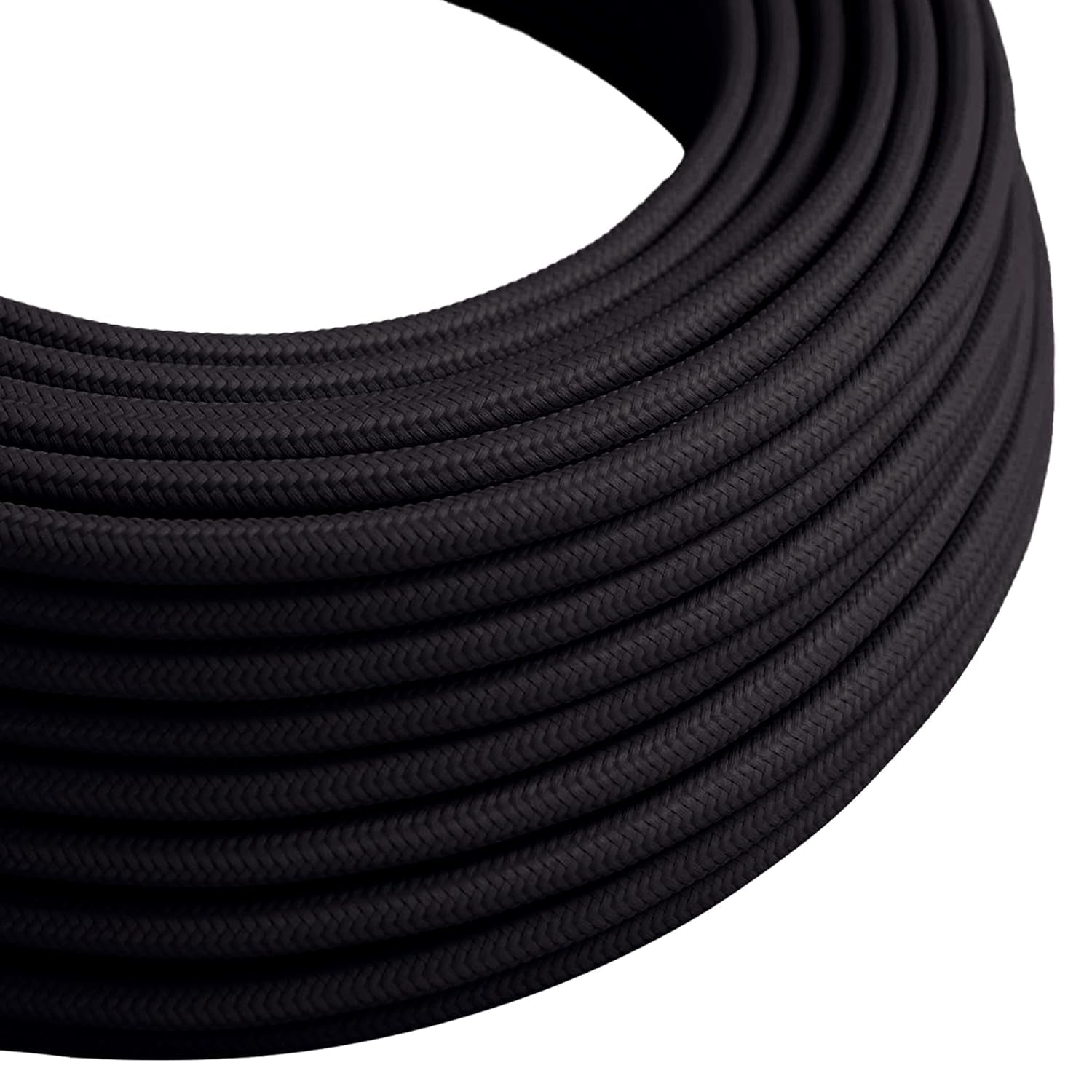 LEDSone 2 Core 5 Meters Black Colour Round Fabric Cable, Vintage Style Italian Braided 0.75mm Flexible Lighting Electrical Cable for UK Lighting. — image 1