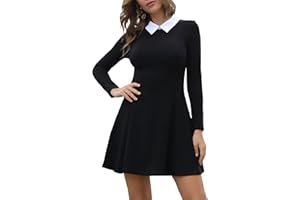 Aphratti Women's Long Sleeve Fall Dresses 2024 Casual Peter Pan Collar A Line Fit and Flare Skater Goth Dress
