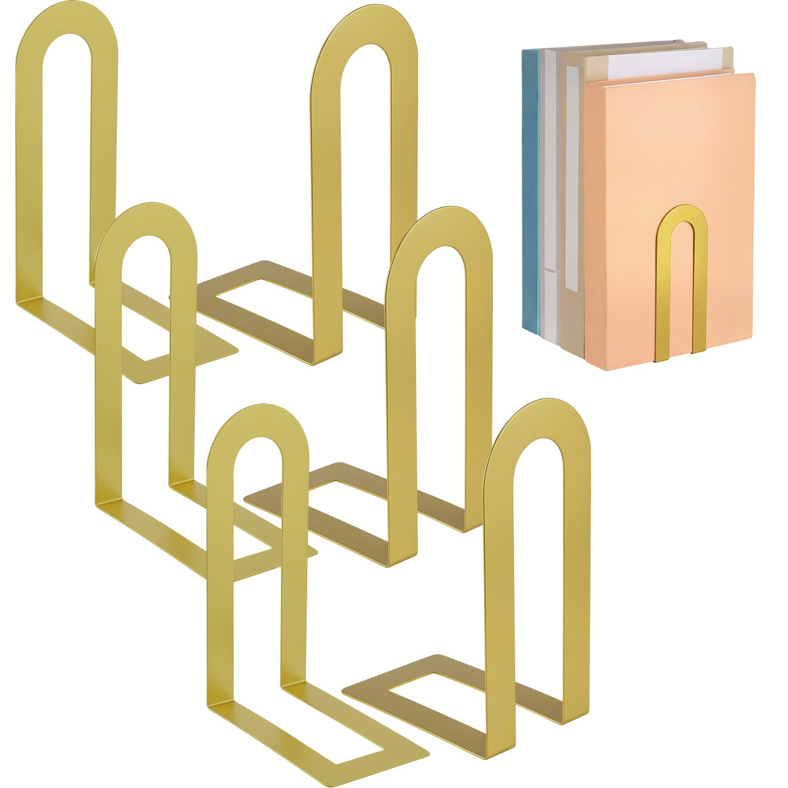 Chunful 6 Pcs Gold Book Ends for Shelves Decorative Small Modern Metal Bookends Book Shelf Organizer Minimalist Design Stopper to Hold Books for Home Office(5.5 * 3.75 * 2.25inch)