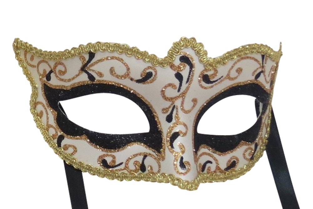 MASK & CO Mens or Ladies Quality Black & Gold Venetian Masquerade Party Ball Eye Mask