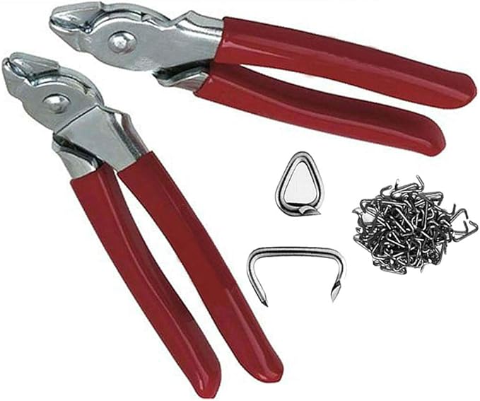 Hog Ring Pliers 450 Rings 3/4 Kit Straight and Bend 2 plier for