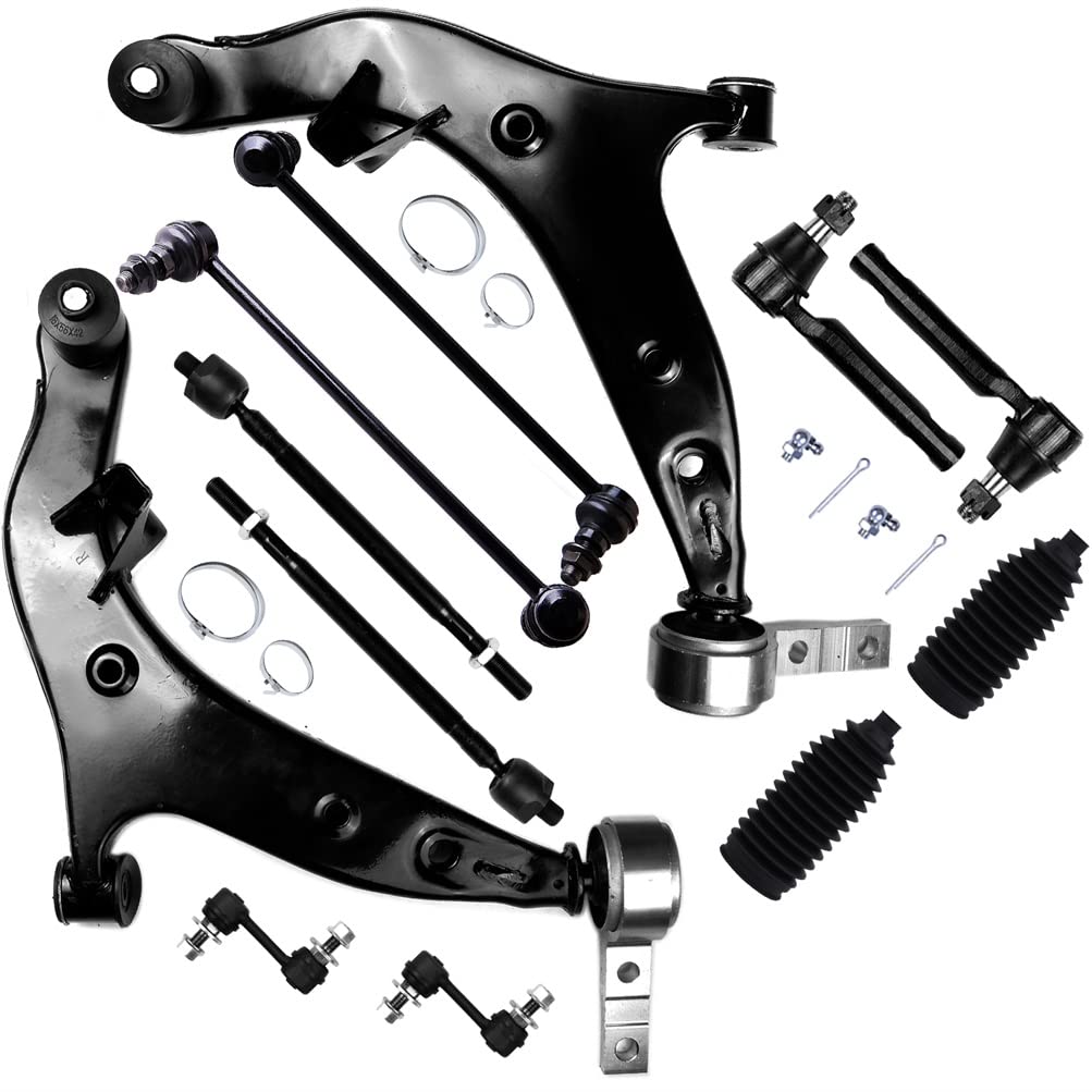 Photo 1 of SCITOO 12pcs Front Suspension Kit Lower Control Arm with Ball Joint fit 2004-2009 for Nissan Quest Outer Inner Tie Rod End w/Steering Boot Sway Bar Link