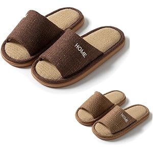 2 Pairs Linen Open Toe Slippers, Washable Breathable Indoor Home Shoes | Linen House Slippers for Men Women Home Slippers Was