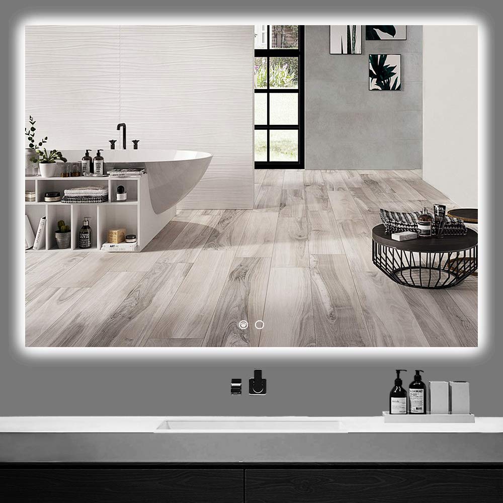 Keonjinn 48 x 36 Inch LED Backlit Mirror Bathroom Vanity Mirror Anti-Fog Wall Mounted Lighted Mirror Dimmable Makeup Mirror with Lights (Horizontal/Vertical)