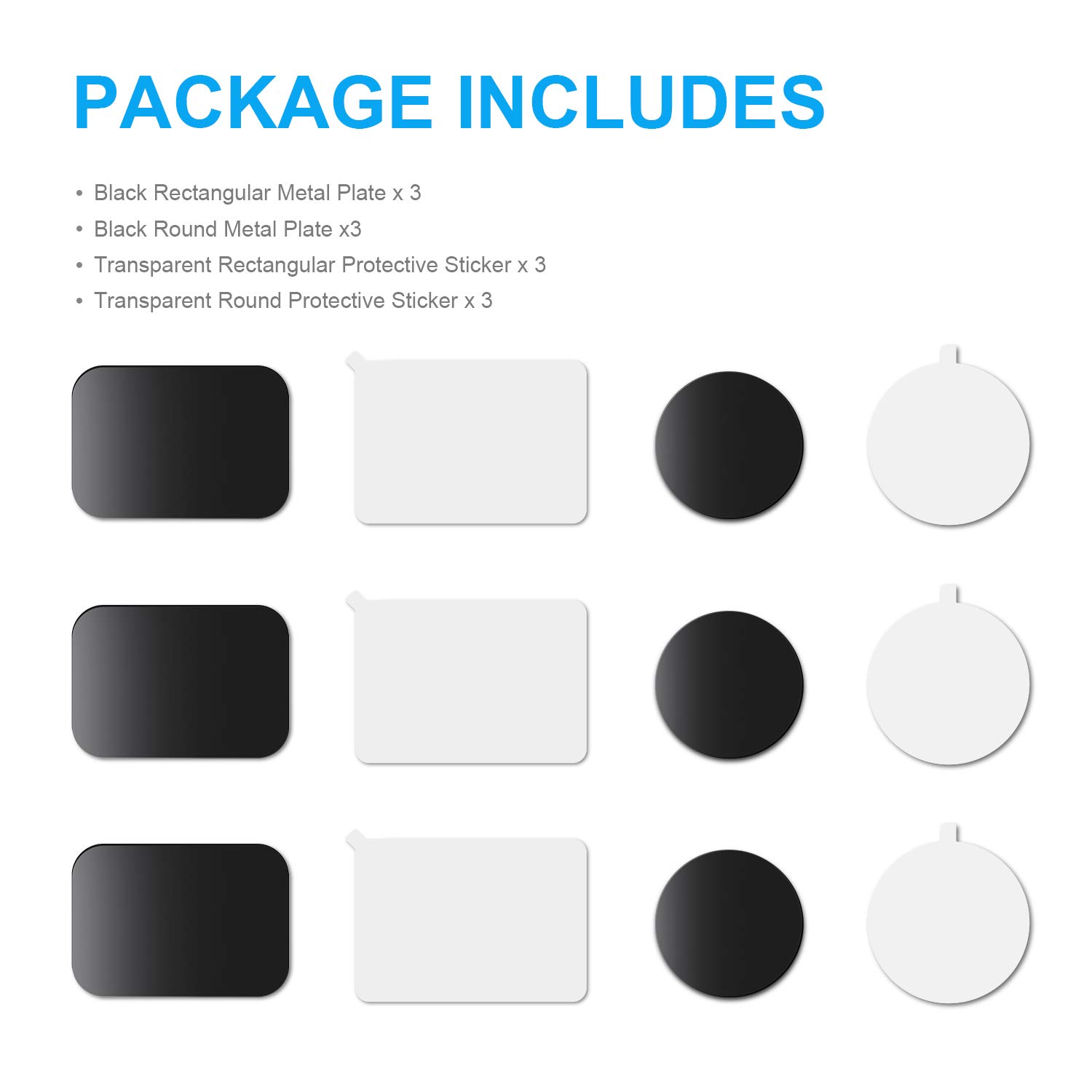 Mount Metal Plates with Protective Films, 6 Pack Universal Metal Disc for Phone Magnetic Car Mount Replacement Sticker, 6 Black Metal Plates and 6 Clear Films