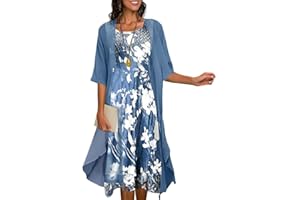 AKIVIDE Wedding Guest Dresses for Women,Womens Two-Piece Set Floral Print Elegant Flowy Irregular Hem Dress with Long Jacket