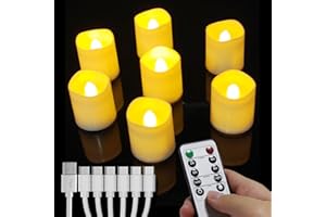 JIALINE Rechargeable Tea Lights with Remote Timer, Battery Operated Flameless Votive Tea Lights Candles, USB Tealights Candles for Home Decor Seasonal Decor, Dia 1.5‘’ X H 1.7'', 6-Pack