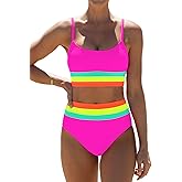 popvil High Waisted Bikini Sets for Women Tummy Control Swimsuits Neon Swimwear 3 Piece Bathing Suits with Skirt 2026
