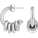 U UWorld 18K Gold Plated Hoop Earrings Stainless Steel Hypoallergenic Earrings Gold and Silver Two Tone Cuff Earring Hanging Round Pendant Statement Earrings for Women