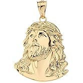 Claddagh Gold - Fashion 14k Yellow Gold Face of Christ, Jesus Necklace Pendant, 1.46"