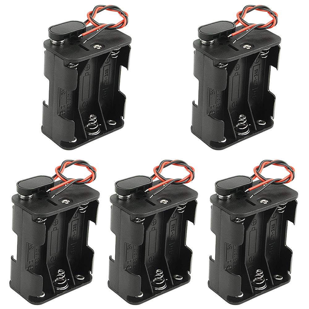 WMYCONGCONG 5 Pack 6 x 1.5V AA Battery Holder with Standard Snap Connector and Hard Plastic Housing I Type Wire (6AA)