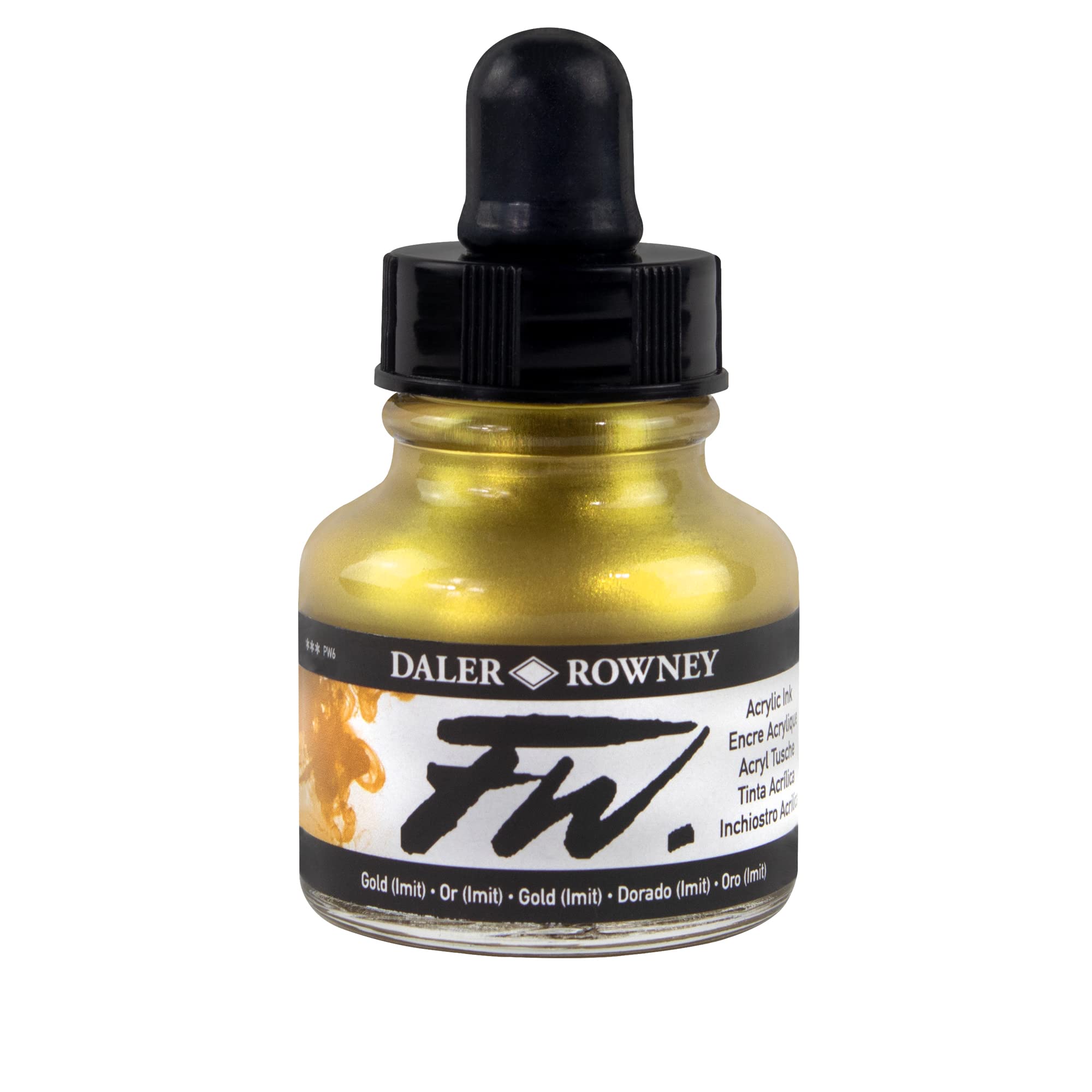 Daler-Rowney FW Acrylic Ink, Glass Bottle with Dropper, 1oz - 29.5 ml, Gold Imitation