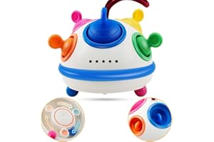 PAMEXIN Montessori Toys for Baby 12M+, Food Grade Silicone Sensory Activity Toys with Fidget Spinners for Babies, Baby Toys Fine Motor Skills Toys Best Gift for 12M+ (Blue)