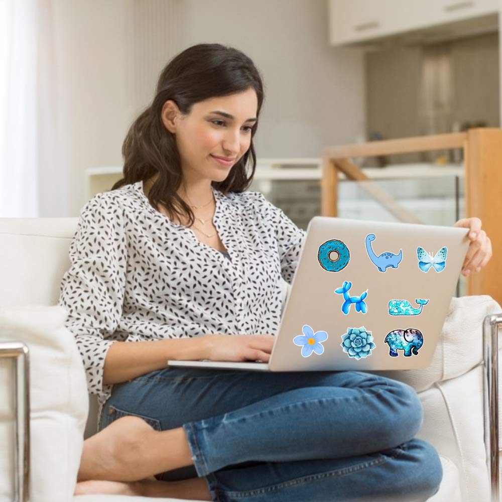 Sunvito Stickers for Water Bottles, 53 Pack Laptop Stickers for Guitar, Skateboard, Phone, Luggage, Cute Waterproof Stickers for Teens, Girls, Kids (Blue)
