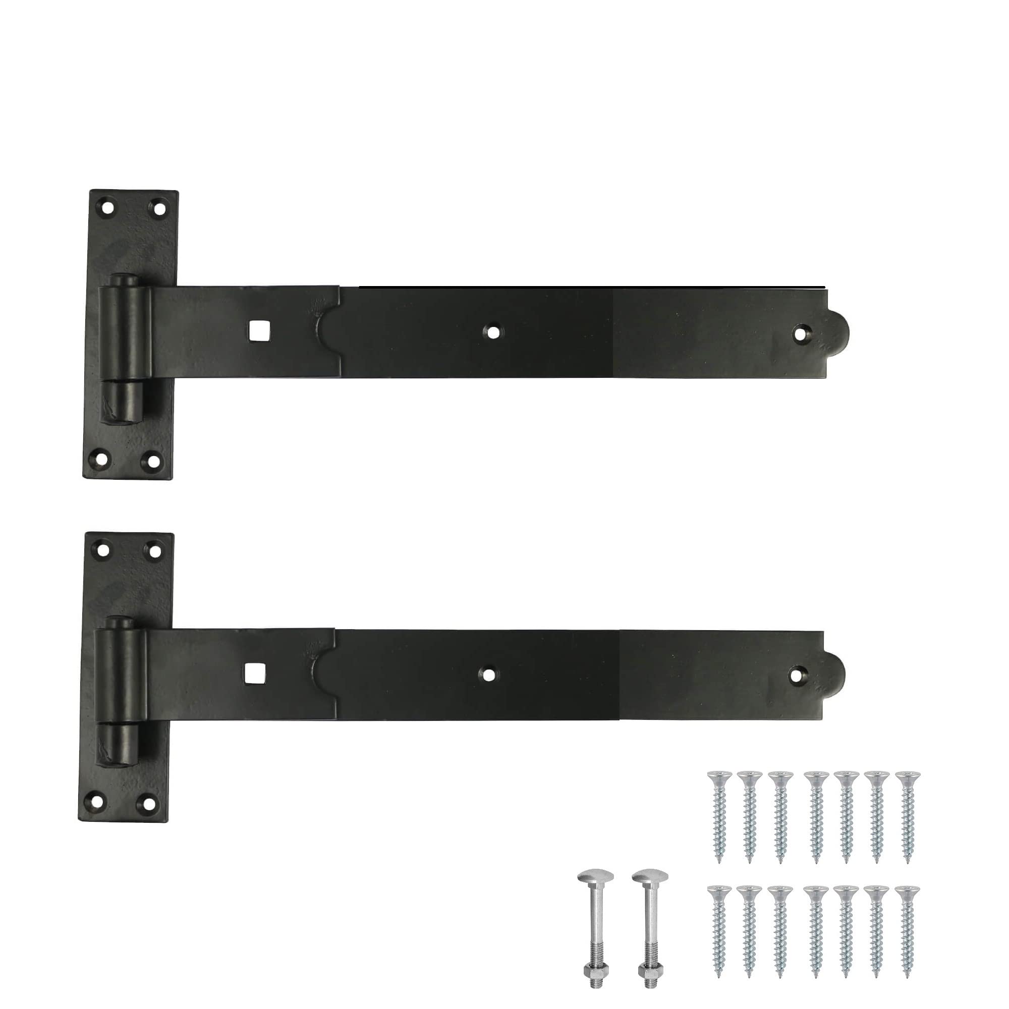 TERF® Gate Hinges Straight Flat Hook & Band Heavy Duty Black 250mm (10 inch) Including Fixing Screw for Use with Gate Shed Barns Garages Stables Commercial and Multi Purpose Use - Pack of 2