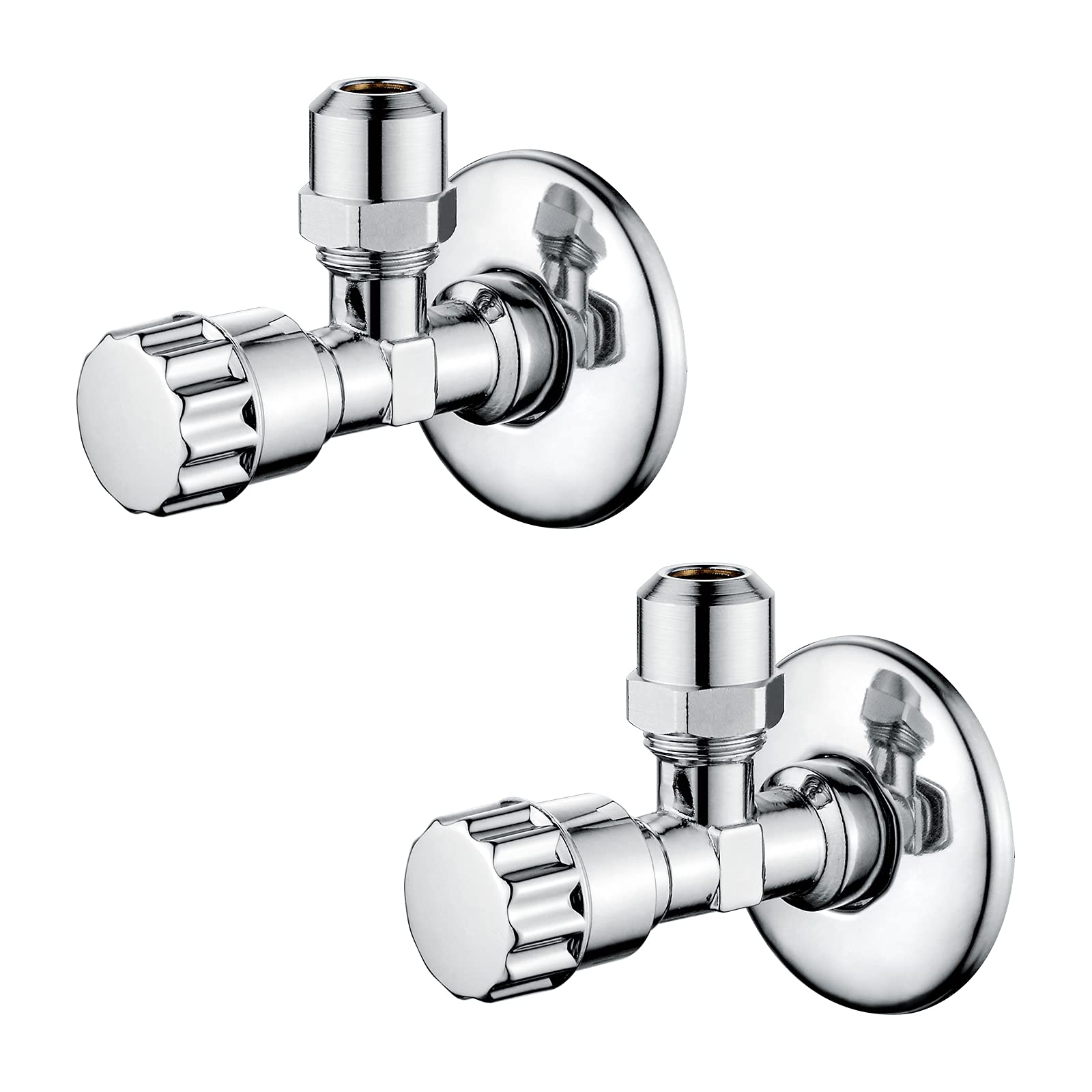 Ibergrif M22022-2 Angled Water Isolating Valves, Self-Sealing, 1/2" Wall Connection, 3/8 inch Outlet, Wall Mounted, 2pcs/Set, Chrome