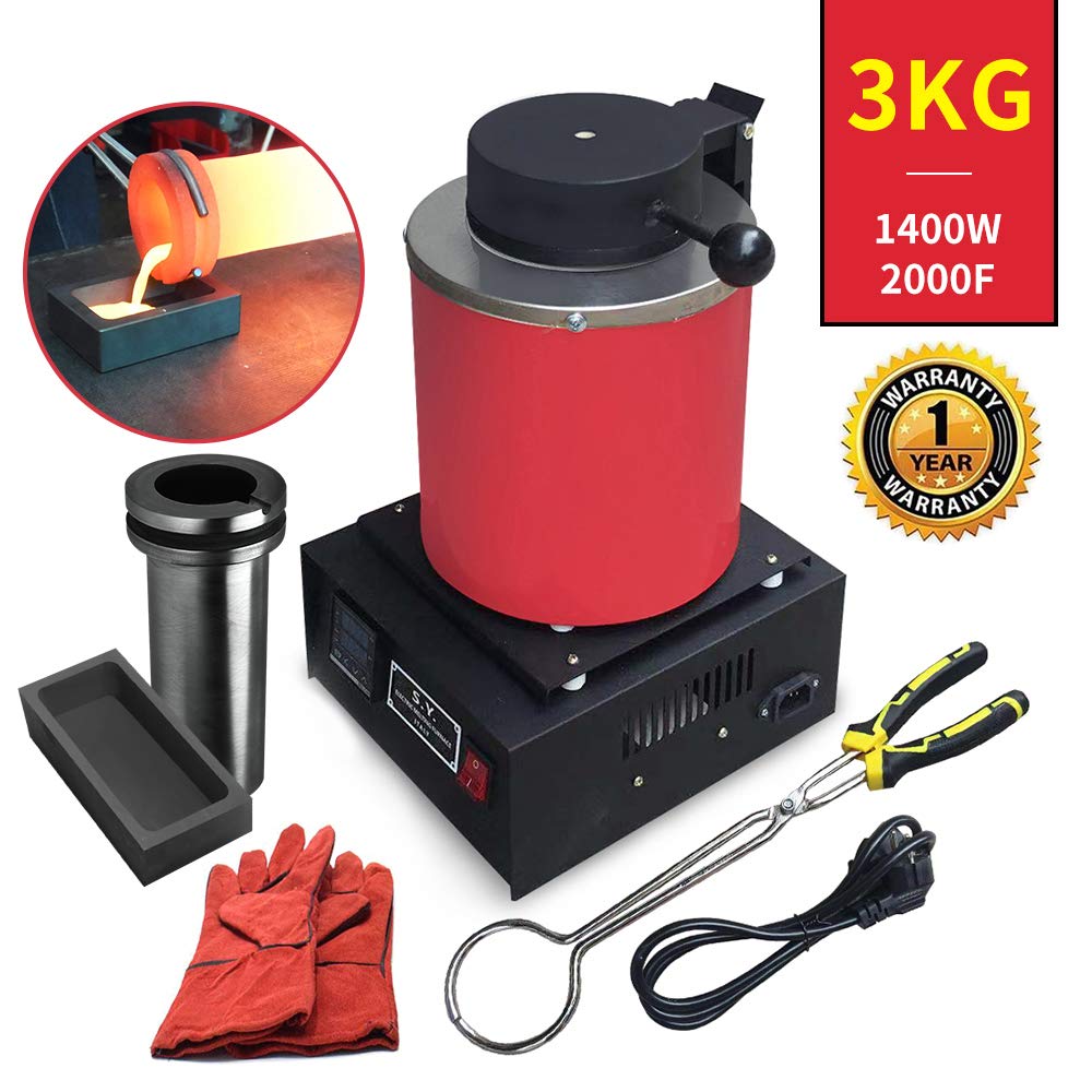 TOAUTO 3KG Gold Melting Furnace,1400W 2000F Digital Automatic Melting Furnace with Graphite Crucible for Melt Scrap, Silver, Gold, Copper, Aluminum 110V Refining Casting Furnace