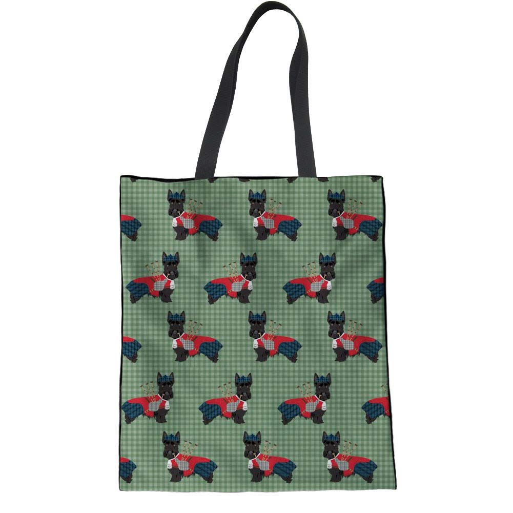 HUGS IDEA Cloth Canvas Bag Shoulder Bags Scottish Terrier Check Pattern Ladies Eco Reusable Shopping Tote