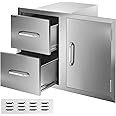 VEVOR Outdoor Kitchen Door Drawer Combo, 32.5" W x 21.6" H x 20.5"D, Access Door/Double Drawers with Paper Towel Rack, Stainless Steel Handles for BBQ Islands