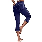 VOOVEEYA Women's Capri Leggings, Yoga Capris Pants with Pockets Stretchy Crop Pants High Waisted Straight Leg 21"