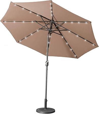 Coffee Aok Garden 9 Ft Led Lighted Patio Outdoor Umbrella Solar Power Market Table Fade Resistant Umbrella With Push Button Tilt Crank And 8 Sturdy Ribs Umbrellas