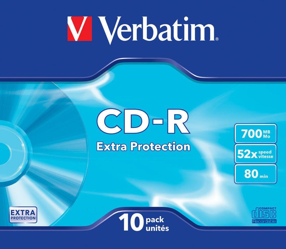 Verbatim CD-R 80 Minute 700MB Recordable Disc 52x Speed Slim Case Pack of 10