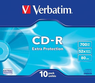 Verbatim CD-R 80 Minute 700MB Recordable Disc 52x Speed Slim Case Pack of 10
