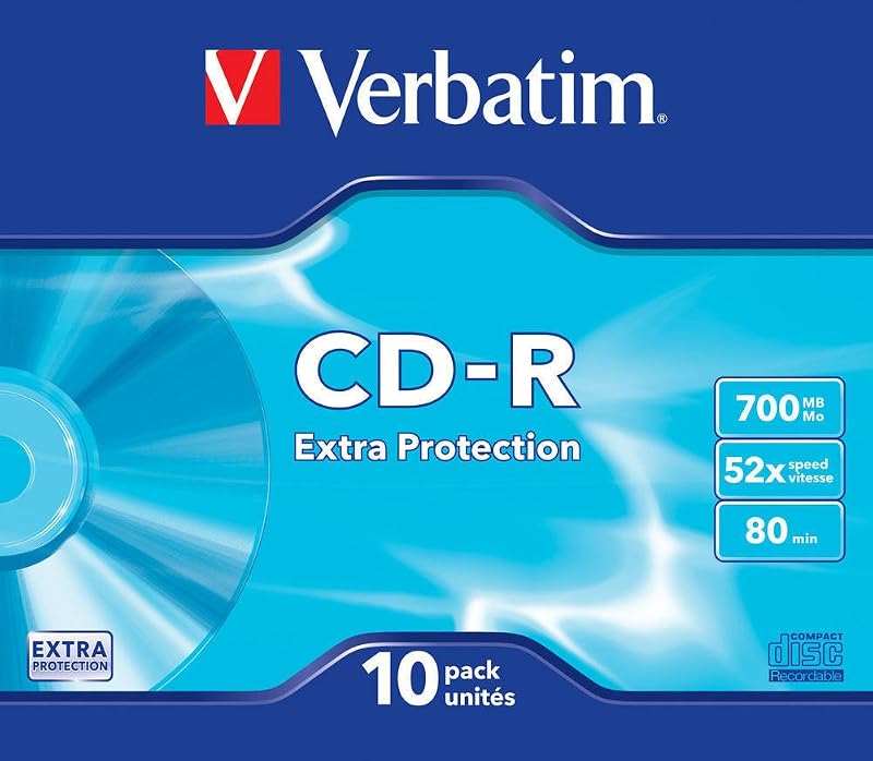 Verbatim CD-R 80 Minute 700MB Recordable Disc 52x Speed Slim Case Pack of 10