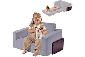 UBINGSOPA Kids Couch, 2-in-1 Sturdy Soft Toddler Sofa Bed Fold Out for Playroom, Toddler Chair Comfy, Convertible Sofa to Lounger with Wooden Frame