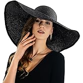 HISSHE Noble Straw Wide Brim Hat Floppy Beach Sunhat with White Brim