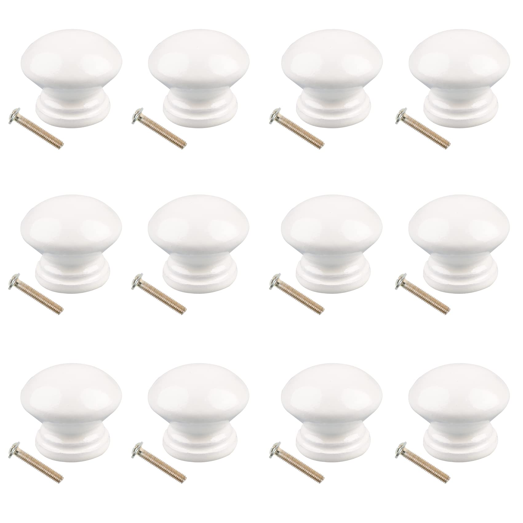 Jiayaus 12pcs White Cabinet Door Knobs, Wood Drawer Knobs, 24mm Round Mushroom Handle, Drawer Pulls with Screws for Cupboard, Wardrobes, Kitchen, Bedroom and Bathroom (White) — image 1