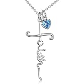 UCADRIT Faith Cross Necklace For Women Birthstone Sterling Silver with Simulated Birthstone Cross Jewelry Christian Gifts